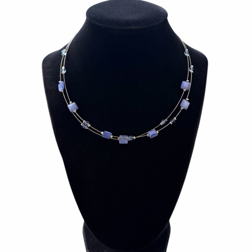 Express Silver Double Stranded Blue Beaded Illusi… - image 7